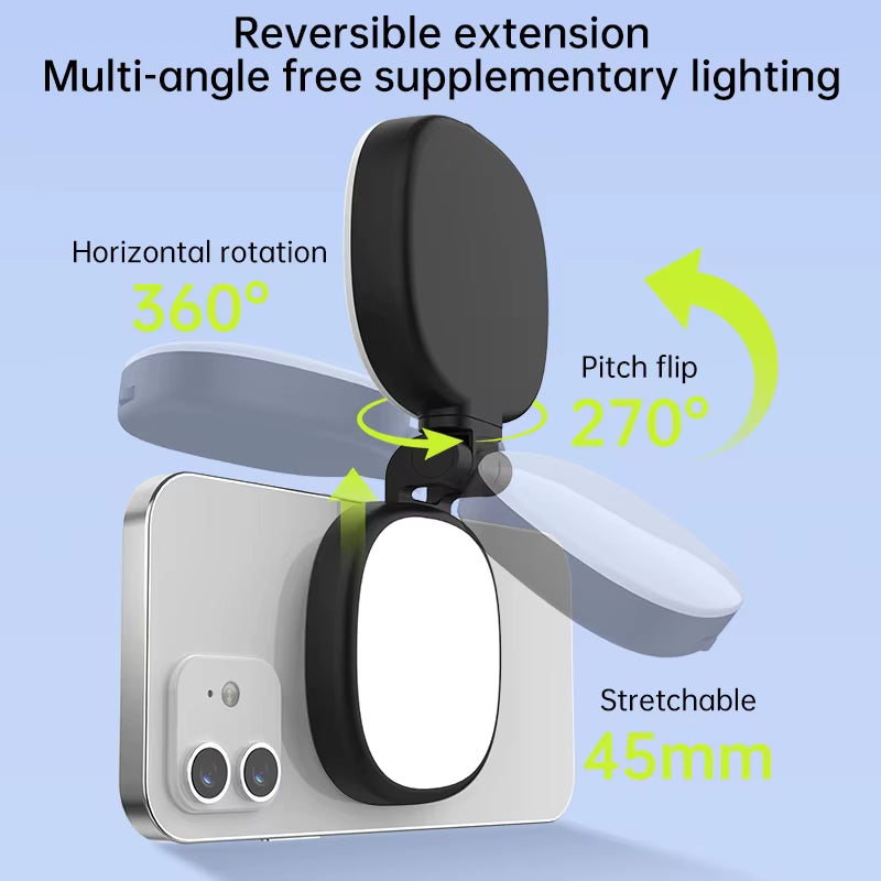 Magnetic Multi-Functional Mobile Phone Selfie Mirror Mini Fill Light Dual-Colour Adjustable Reversible Fill Light Bracket