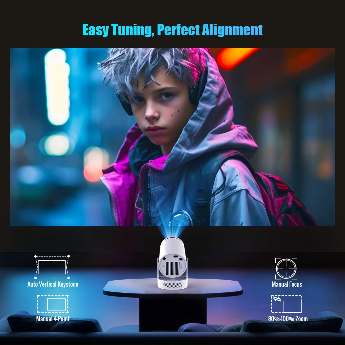 HY300 Pro+ 4K Smart Projector | Android 14, WiFi-6 & BT 5.4 | 8000 Lumens Outdoor Cinema with Hi-Fi Speaker